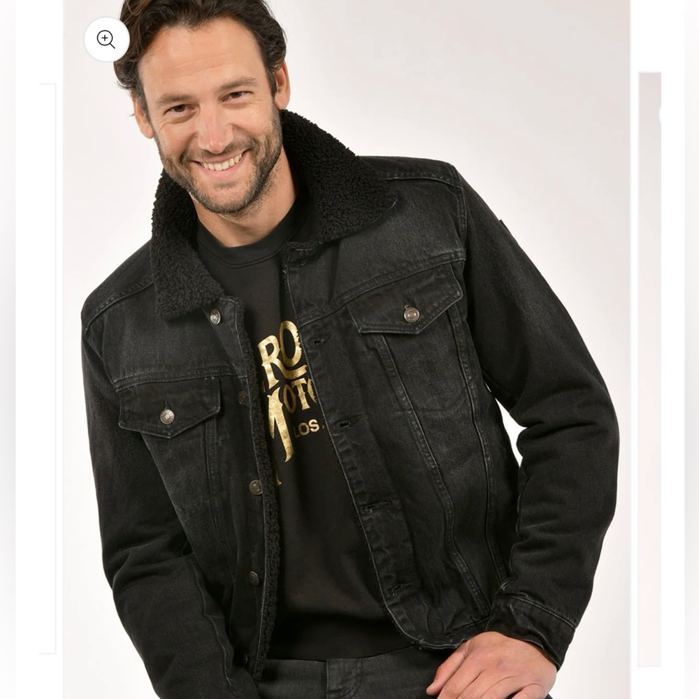Heroes Motors Sherpa Black Denim Jacket Men’s Size Medium